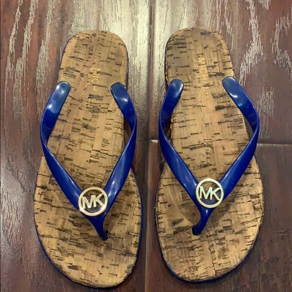 MK navy logo sandals in size 6